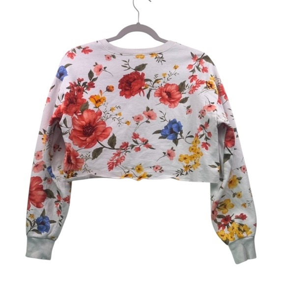 Forever 21 Floral Print Cropped Sweatshirt White Multicolor Size S - Picture 11 of 16